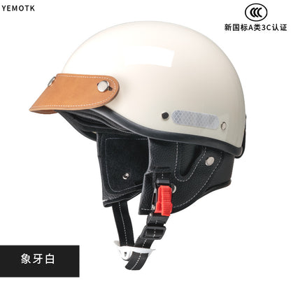 Electric Motorcycle Helmet for Women and Men, Japanese Retro Style, Cruiser Motorcycle Half Helmet, Summer 3C Certified Internet Celebrity Helmet