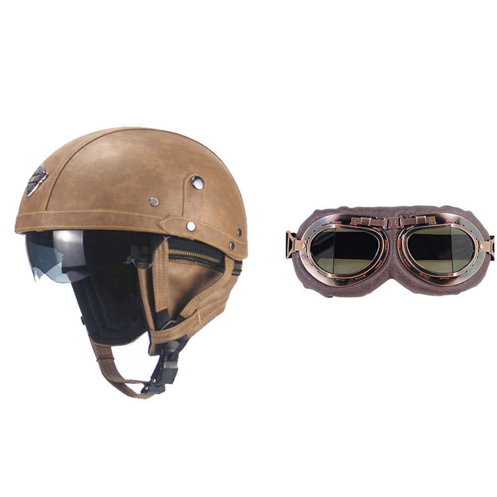 Cross-border Export Retro Personalized Helmet Lens with Label Motorcycle Half Helmet Scooter Cruise Leather Helmet Prince Helmet