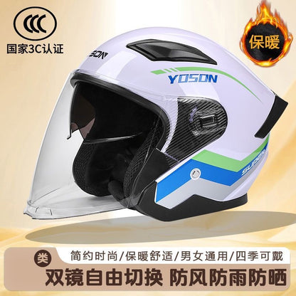 Double-Mirror National Standard Certified Helmet for Electric Vehicles, Unisex Half-Helmet for All Seasons, Safety Helmet for Riding Motorcycles