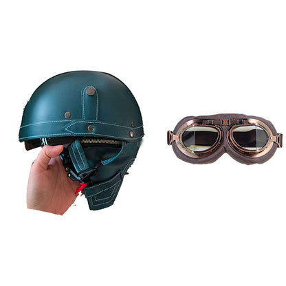 Cross-border Export Retro Personalized Helmet Lens with Label Motorcycle Half Helmet Scooter Cruise Leather Helmet Prince Helmet