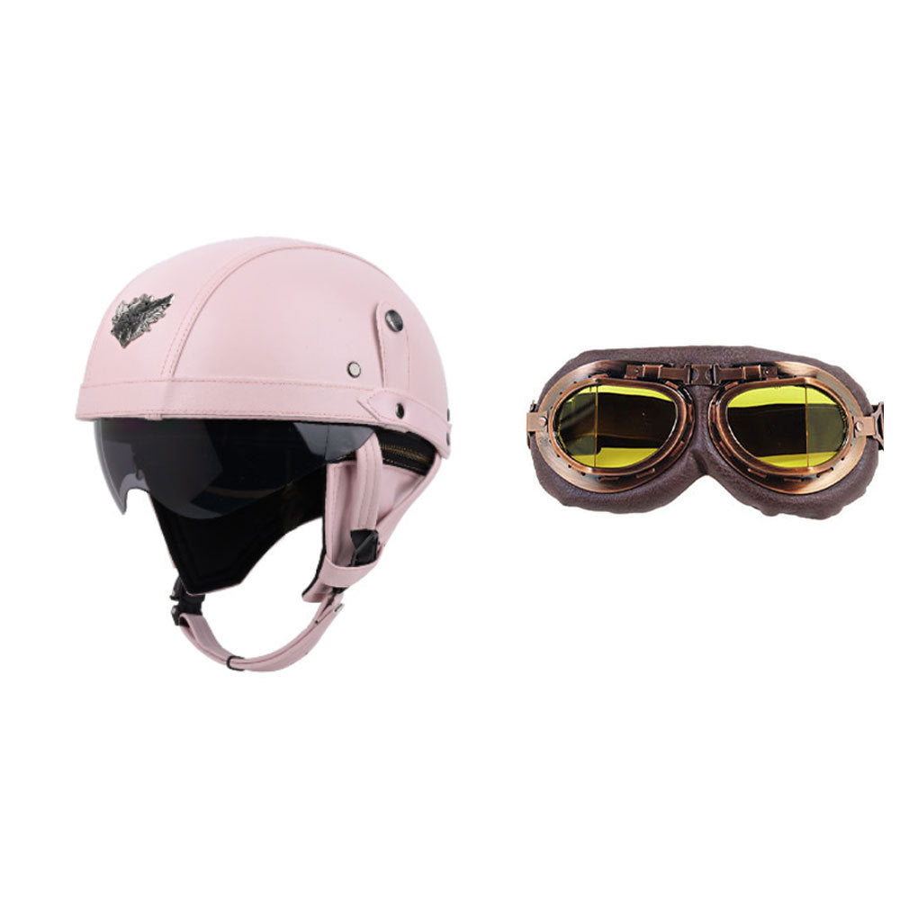 Cross-border Export Retro Personalized Helmet Lens with Label Motorcycle Half Helmet Scooter Cruise Leather Helmet Prince Helmet
