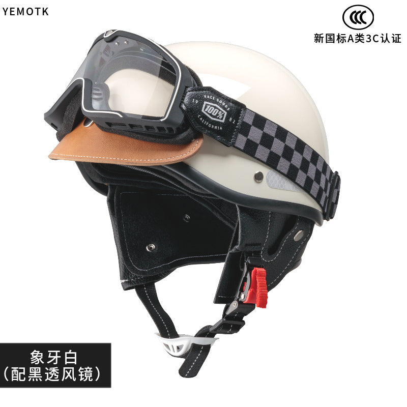 Electric Motorcycle Helmet for Women and Men, Japanese Retro Style, Cruiser Motorcycle Half Helmet, Summer 3C Certified Internet Celebrity Helmet