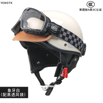 Electric Motorcycle Helmet for Women and Men, Japanese Retro Style, Cruiser Motorcycle Half Helmet, Summer 3C Certified Internet Celebrity Helmet