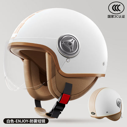 3C Certified Helmet for Women, Electric Vehicle, Men's Motorcycle, All-Season Half Helmet, Winter Warm and Anti-Fog Retro Helmet