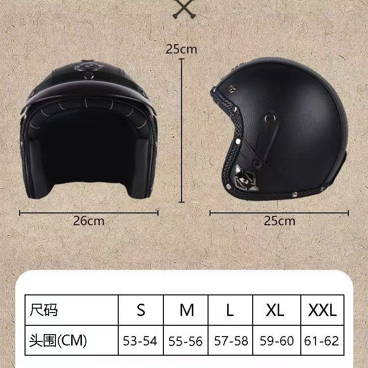 Four Seasons Retro Harley Helmet Leather Electric Vehicle 3/4 Half Helmet Big Turtle King Scooter Motorcycle Helmet