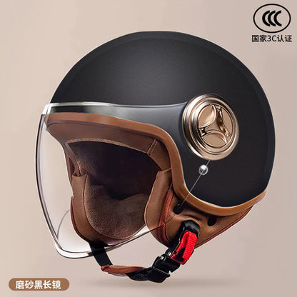 3C Certified Helmet for Women, Electric Vehicle, Men's Motorcycle, All-Season Half Helmet, Winter Warm and Anti-Fog Retro Helmet