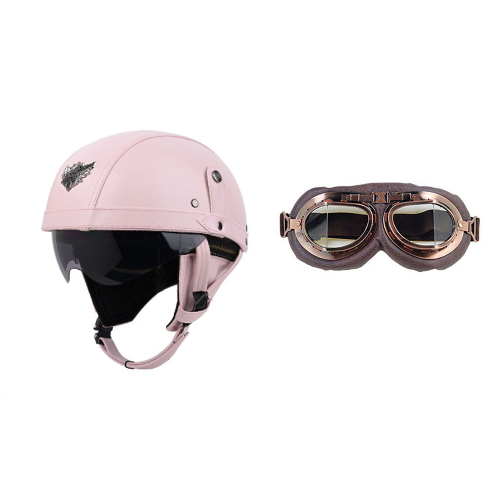 Cross-border Export Retro Personalized Helmet Lens with Label Motorcycle Half Helmet Scooter Cruise Leather Helmet Prince Helmet