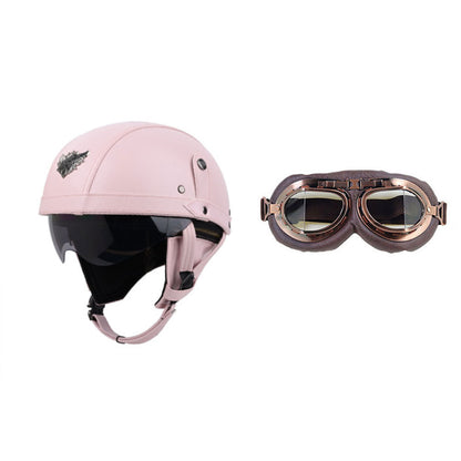Cross-border Export Retro Personalized Helmet Lens with Label Motorcycle Half Helmet Scooter Cruise Leather Helmet Prince Helmet