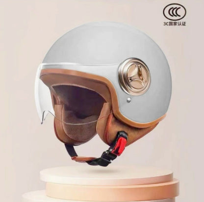 3C Certified Helmet for Women, Electric Vehicle, Men's Motorcycle, All-Season Half Helmet, Winter Warm and Anti-Fog Retro Helmet