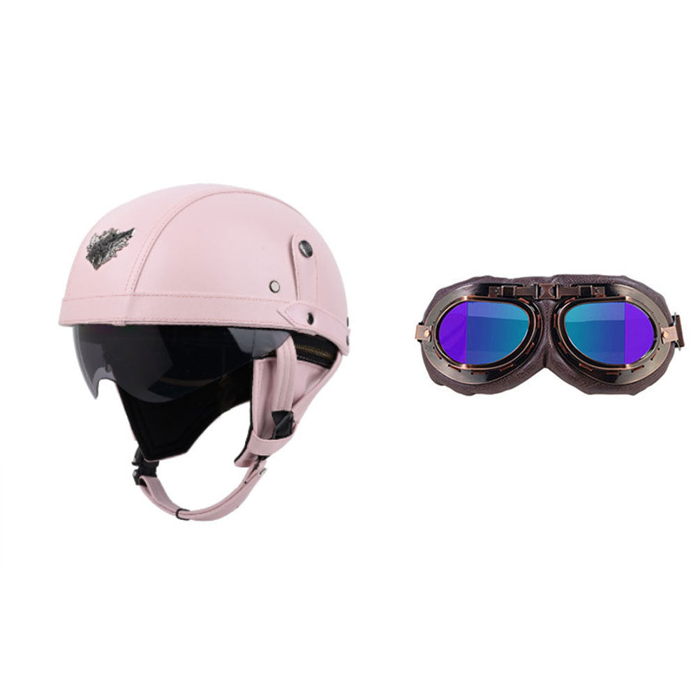 Cross-border Export Retro Personalized Helmet Lens with Label Motorcycle Half Helmet Scooter Cruise Leather Helmet Prince Helmet