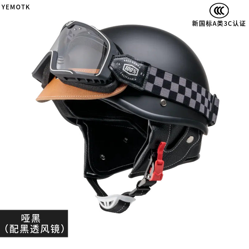 Electric Motorcycle Helmet for Women and Men, Japanese Retro Style, Cruiser Motorcycle Half Helmet, Summer 3C Certified Internet Celebrity Helmet