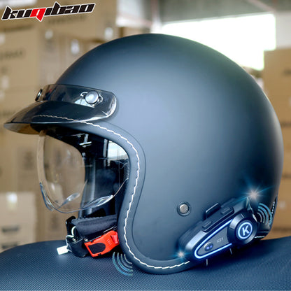 Cool Qibao Motorcycle Helmet Intercom Bluetooth Half Helmet for Men and Women Electric Retro Half Helmet for All Seasons 3C Certified
