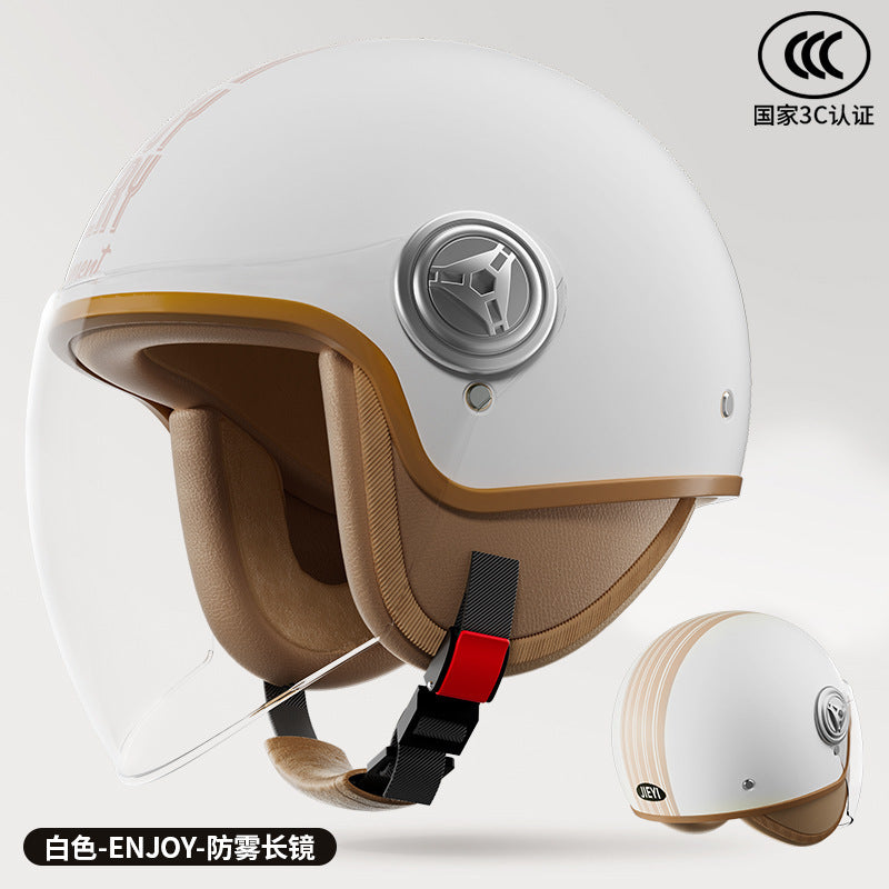 3C Certified Helmet for Women, Electric Vehicle, Men's Motorcycle, All-Season Half Helmet, Winter Warm and Anti-Fog Retro Helmet