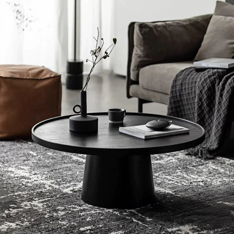 Round Solid Wood Coffee Table Minimalist Design Living Room Home Decor Coffee Table Nordic Black Simple Coffee Table Furniture