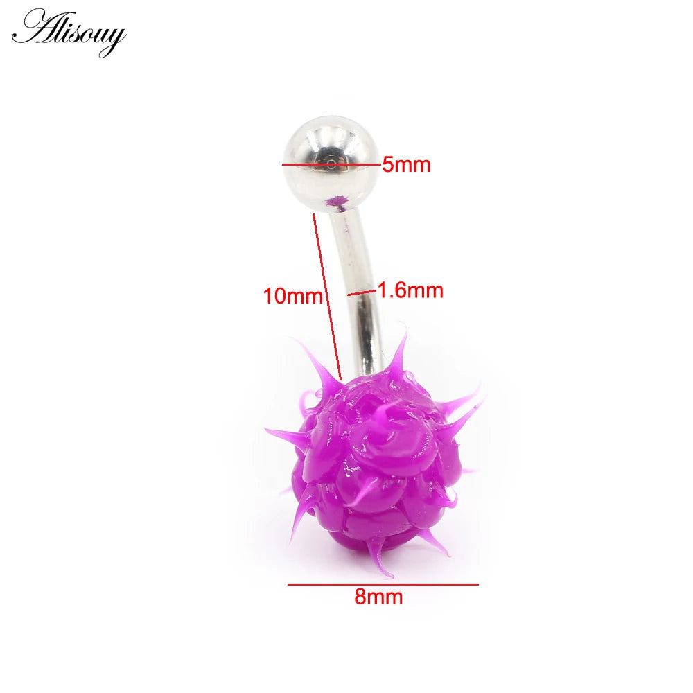 Alisouy 1PC 14G Silicone Rubber Brushed Fuzzy Ball Stainless Steel Bar Girl Women Belly Navel Button Ring Piercing Body Jewelry