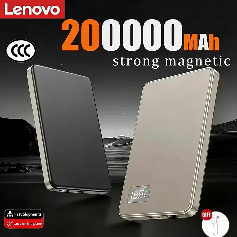 Lenovo 500000mAh Magnetic Wireless Power Bank Ultra Thin Portable CCC Certified Super Fast Charging LED Display Pack for MagSafe