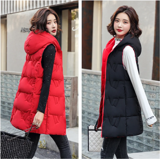 Double Side Vest Korean Slim Hooded Down Cotton Vest Women Waistcoat Sleeveless Jacket 2025 Autumn Winter Jacket Female Coat