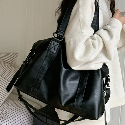 Big Black Shoulder Bags for Women Large Hobo Shopper Bag Solid Color Quality Soft Leather Crossbody Handbag Lady Travel Tote Bag