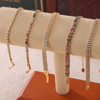 Fashion Colorful Zircon Bracelet Women's Stainless Steel Extension Chain Bracelet Female Summer Waterproof Jewelry