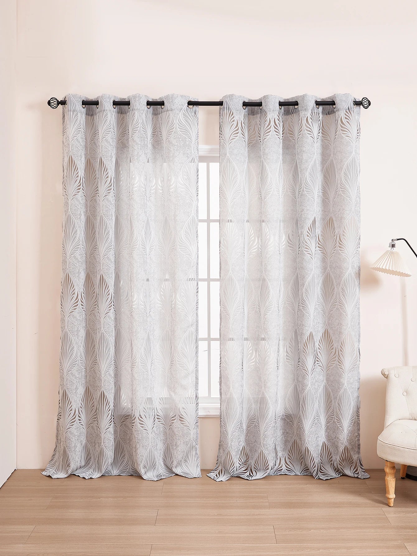 White GREY Embroidered European Style Thickened High-end Curtains for Bedroom Transparent Tulle for Living Room,Grommet Top,