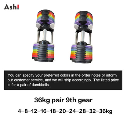 Multi-Color Adjustable Dumbbell Set, 2KG(5LB) or 4KG(9LB) Increment, Up to 50KG(110LB), Fast Adjustable Dumbbells for Home Gym