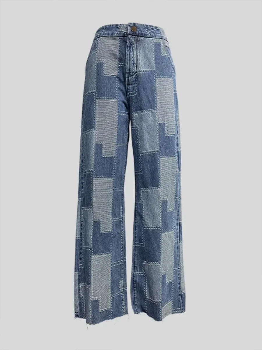 Autumn Clothes Women's Jeans Buttoned Contrast Color Streetwear Pants Wide Leg Loose Female High Waist Denim Trousers  Bottoms
