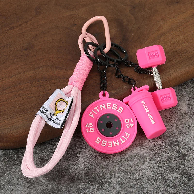 Fitness Keychain Gym Barbell Key chain Weightlifting with D-shaped Buckle Water Cups Simulation Dumbbells Creative Bag Charm