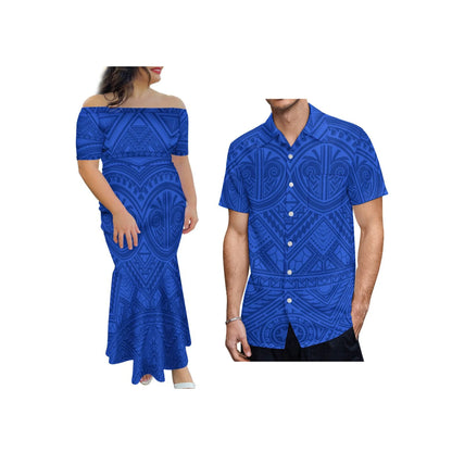 Wholesale Brand New 8XL Women Polynesian Tribal Sublimation Print  Mermaid Dress One-Shoulder Fishtail Skirt Dress