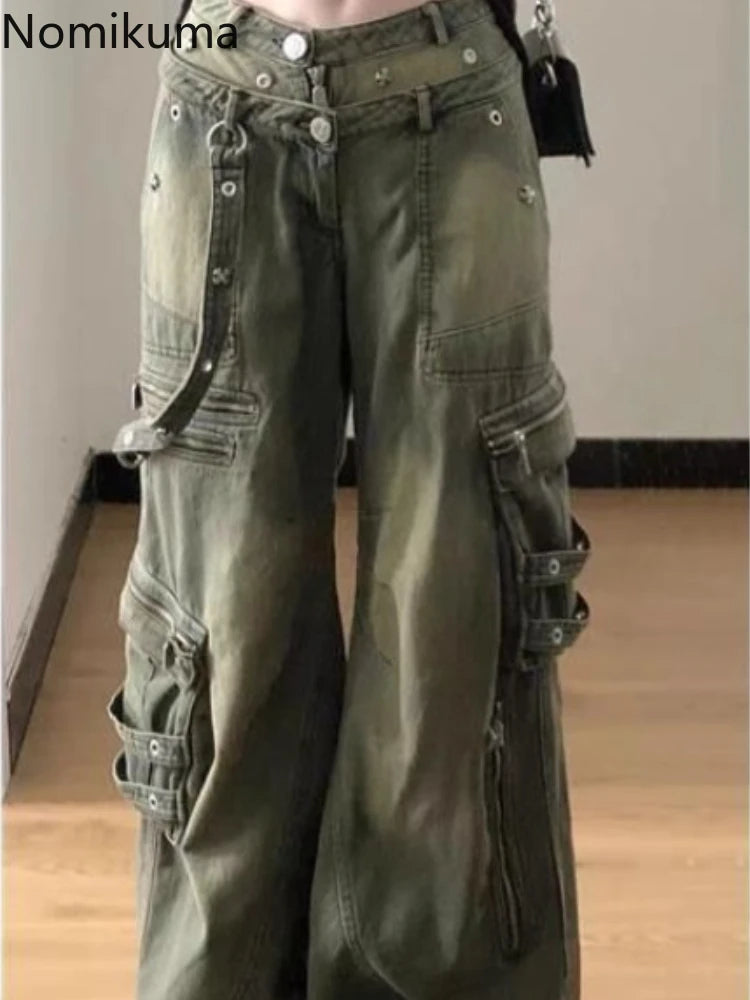 Vintage Cargo Pants for Women Streetwear Harajuku Y2k Jeans 2025 New Bottoms Pantalon Femme Casual Fashion Loose Denim Trousers