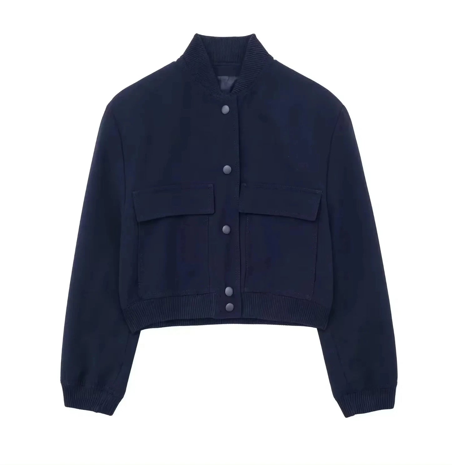 HH Women Casual Solid Bomber Jackets Fashion Long Sleeve Buttons Crop Coats Pockets Female 2025 Autumn Elegant Outerwear