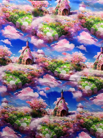 Cotton Fabric Digital Printing HD Fairy Tale Dream House Elf for DIY Handmade Sewing Clothes Bags Dresses by Half Meter