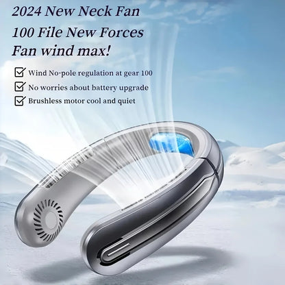 Lenovo Digital Display Neck Hanging Fan Portable 5 Speed Ultra Hanging Neck Fan USB Rechargeable Refrigeration Leafless Fan