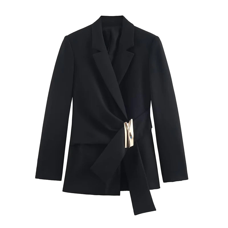 Women's Blazer Coats Autumn Fashion Buckle Decoration Long Sleeve Blazers Female Outerwear Chic Tops