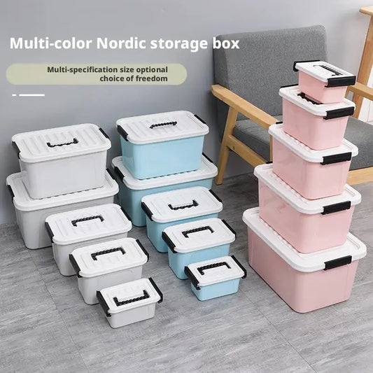 Plastic Storage Box with Cover Clothing Toy Organizer Baskets Multi-Purpose Colorful Stackable Containers Storage Bins Baskets