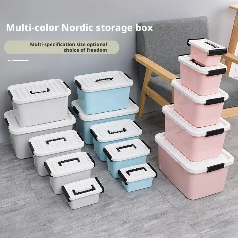 Plastic Storage Box with Cover Clothing Toy Organizer Baskets Multi-Purpose Colorful Stackable Containers Storage Bins Baskets