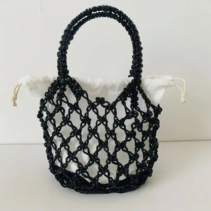Fashion Luxury Women Woven Handbag Large Capacity Storage Bag Drawstring Bag Portable Woven Bag Weave Bucket Bag For Girls