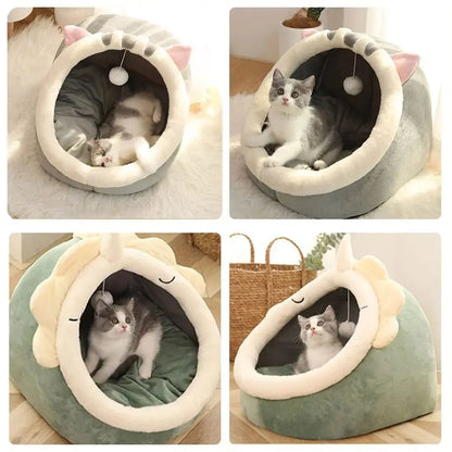 Cute Cushion Cat Sleeping Beds Semi Enclosed Dome Washable Dog Warm Bed Comfortable Kennel Kitten Mattress Cave Pet Supplies