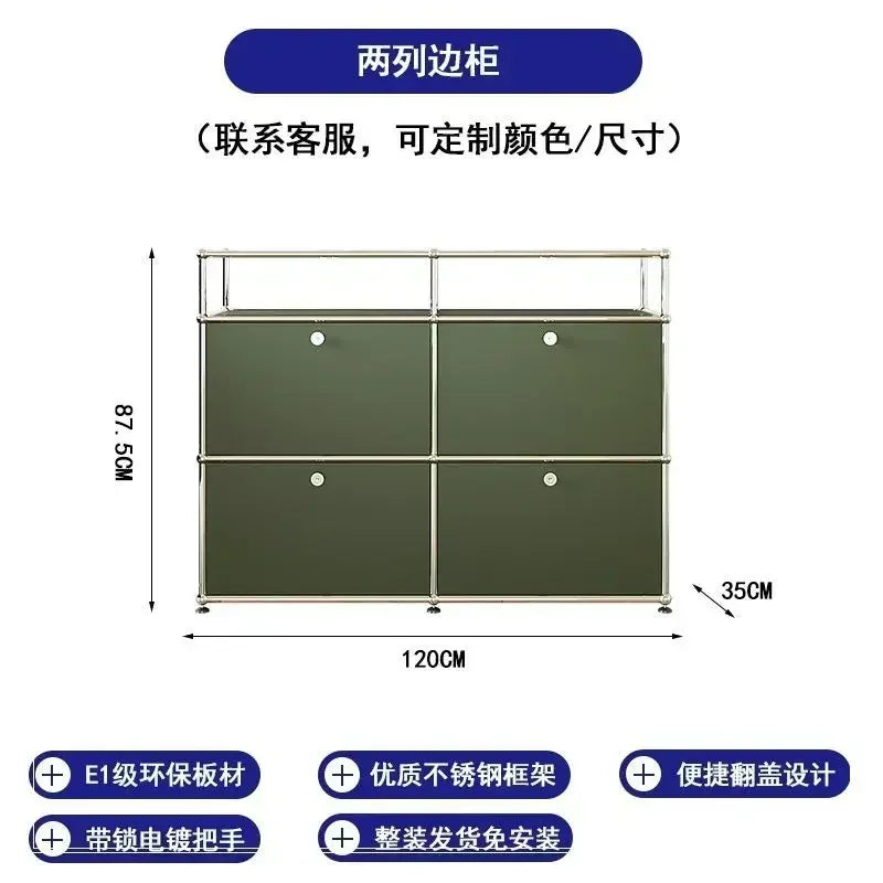 Living Room Sideboard Storage Cabinets Modular Combination Metal Frame for Office Drawers Large Storage Customizable Olive Green
