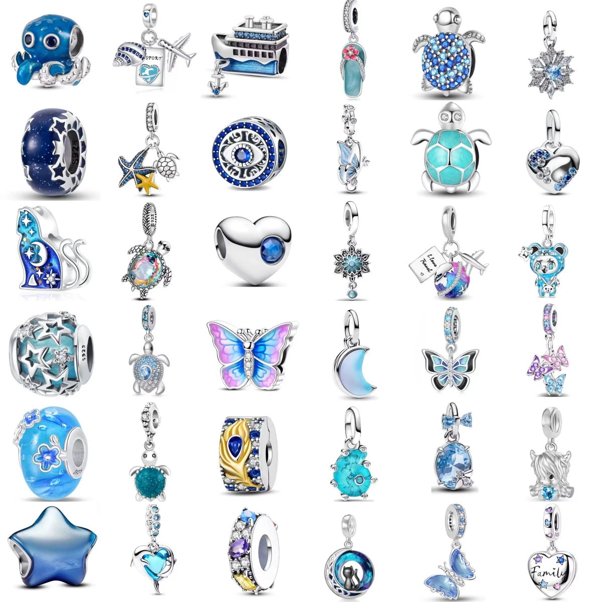 Blue Ocean Turtle Octopus Ship Talisman 925 Silver Beads, Suitable for Original Bracelets DIY Jewelry Women's Accessories Gifts