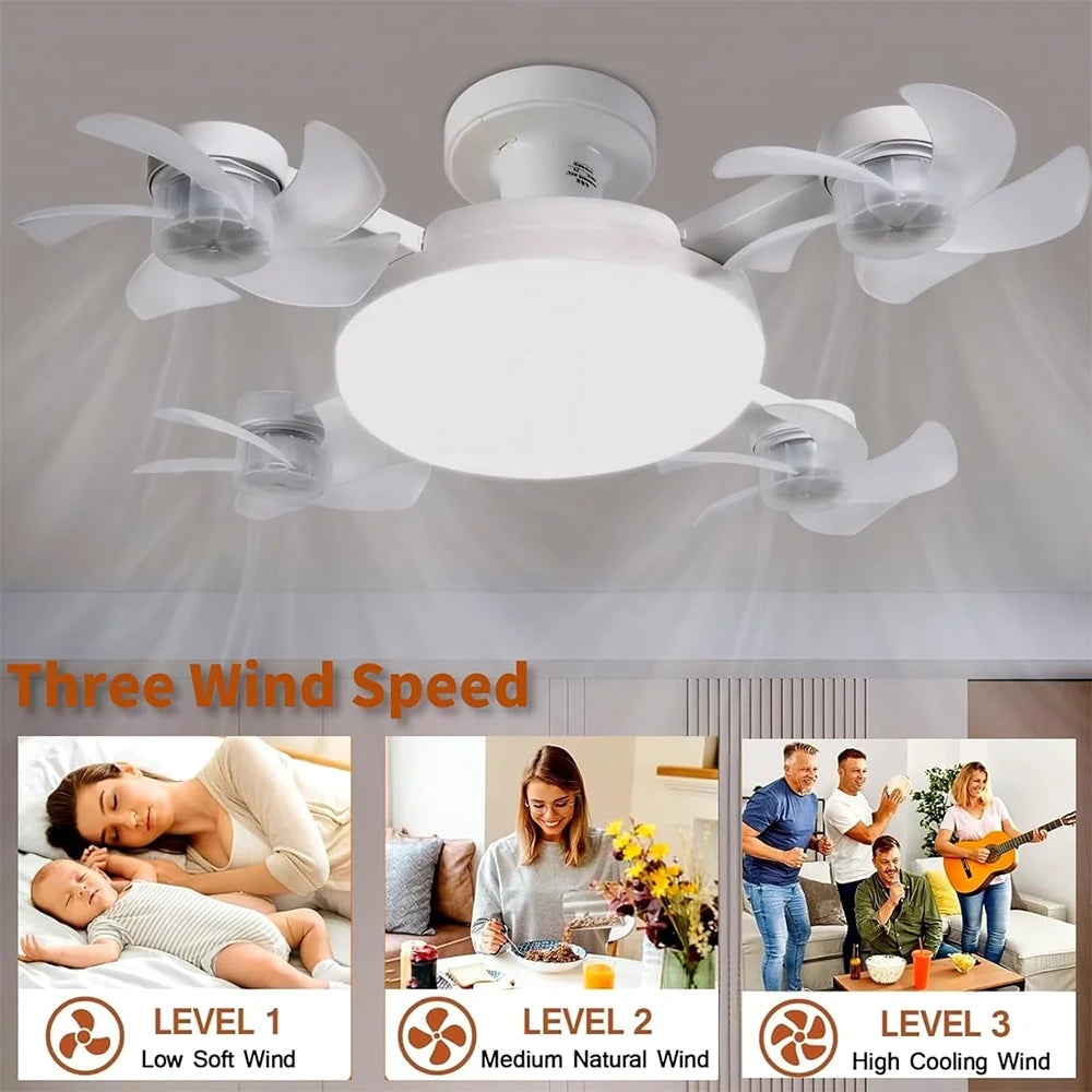 E27 Screw in Ceiling Fan with Remote Control Socket Fan Light Drone Fan Dimmable 3Color Temperatures for Bedroom Kitchen Garage