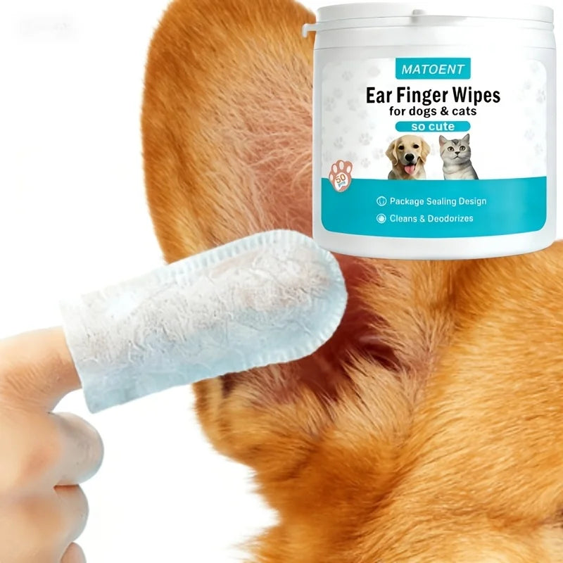 50 PCS Pet Cleaning Products Ear Cleaning Wipes Ear Care Fingertips Ear Mite Removal Cat and Dog Ear Cleaning Pet Products