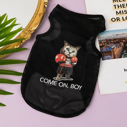 Fashion Summer Mesh Dog Cat Clothes Breathable Thin Puppy Kitten Vest Cute Cartoon Print Pet Clothing for Small Medium Dogs