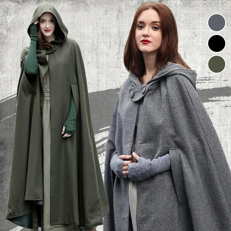 Winter Cloak Hooded Trench Coat Women Gothic Medieval Shawl Cloak Trench Coat Open Front Cardigan Jacket Coat Cape Poncho