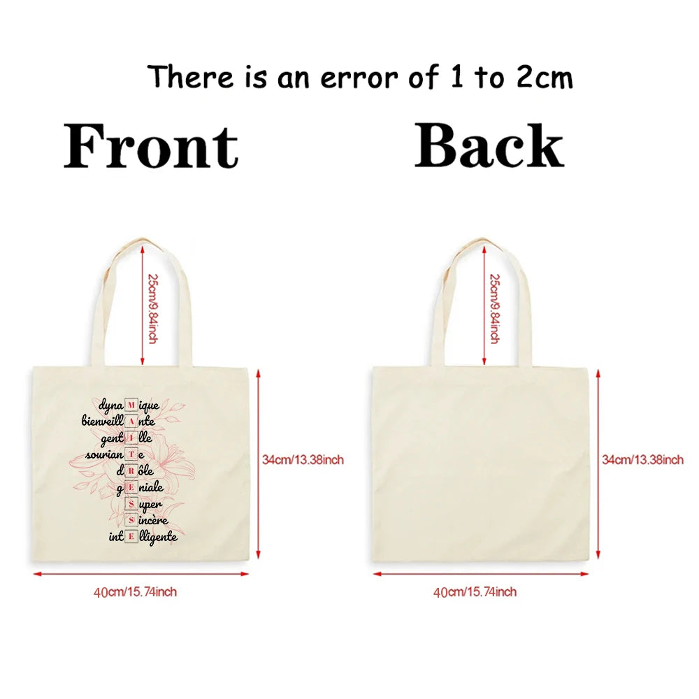 Teacher Theme Tote Bag Inspired School Shoulder Bag with French Style Design, Educational Motif Handbag Cadeau Maitresse D'école