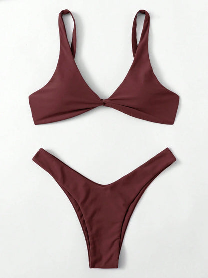 Simple Solid Bathing Suit Women Sexy Triangle Bandage Micro Bikini Swimsuit 2025 New Summer Beach Bathing Suit Two Piece Female