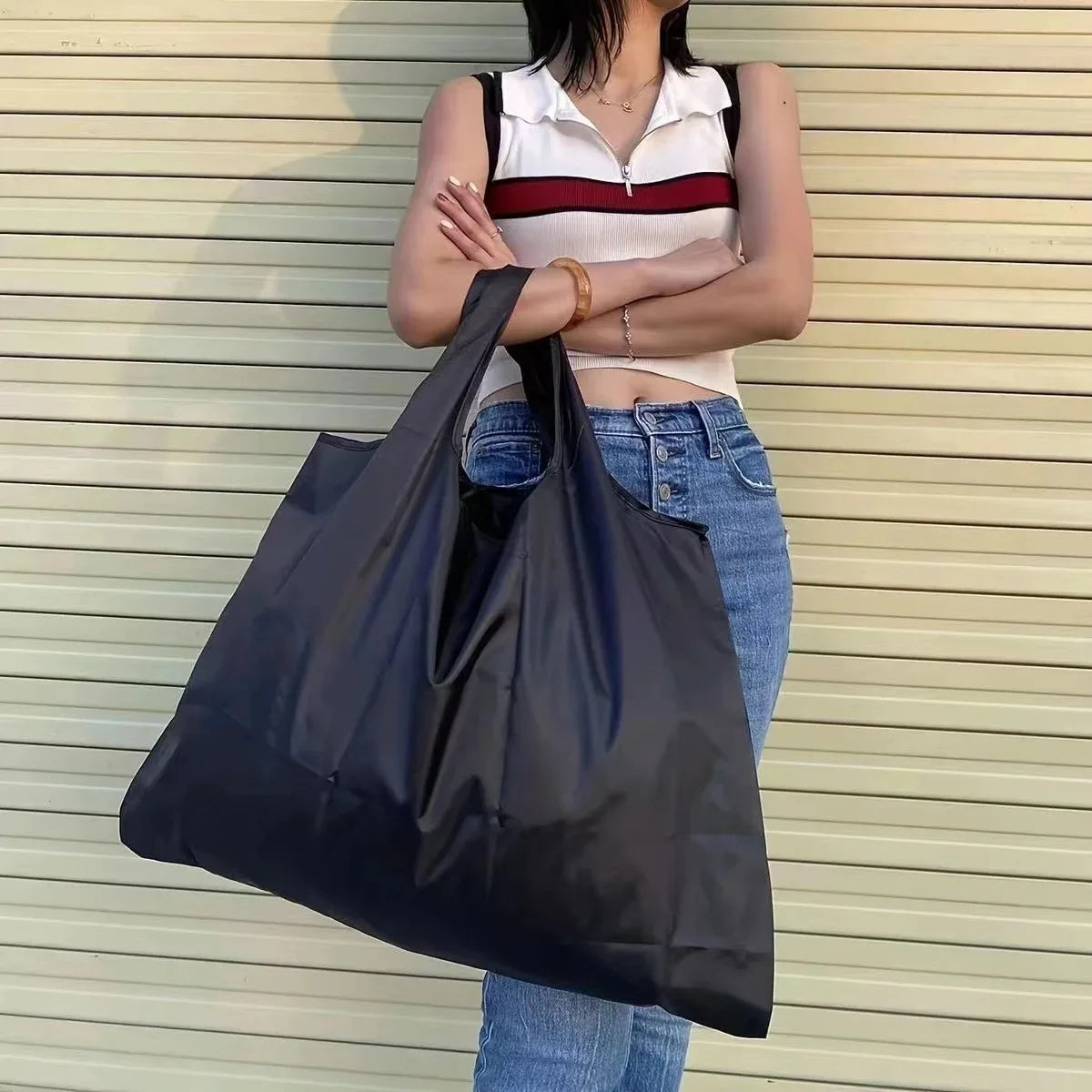 Women Large Capacity Folding Shopping Bag Big Size Portable Grocery Organizer Reusable Nylon Shoulder Handbags Tote Bag