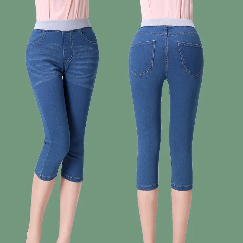 2025 New High waisted Women's Capri Denim Shorts Women Summer Thin Slim Vintage Jeans Stretch Short Straight leg Pants Leggings