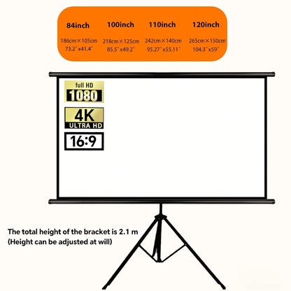 Projector with Stand, White Screen, 100 Inches, 16:9 Aspect Ratio, Foldable and Wrinkle-Resistant, Washable, Portable for Indoor
