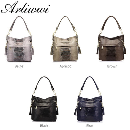 100% Genuine Leather Women's Shoulder Handbags Shiny Embossed Lady Suede Cowhide Real Leather Bags New Cross Body Bucket Bag
