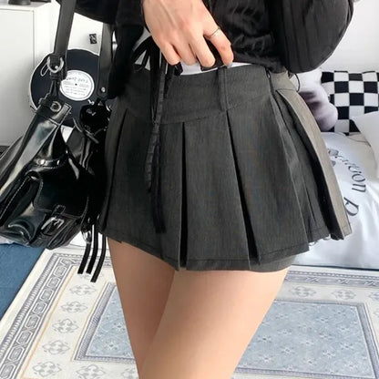 High Waist A-Line  Skirt Korean Sle Pleated ort Skirt College Sle Women's Faion Spring Clothing High Waist Skirt